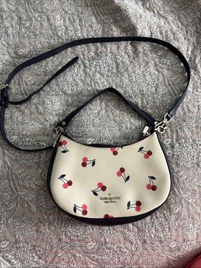 kate spade Cream Cherry Print Crossbody with Navy Trim